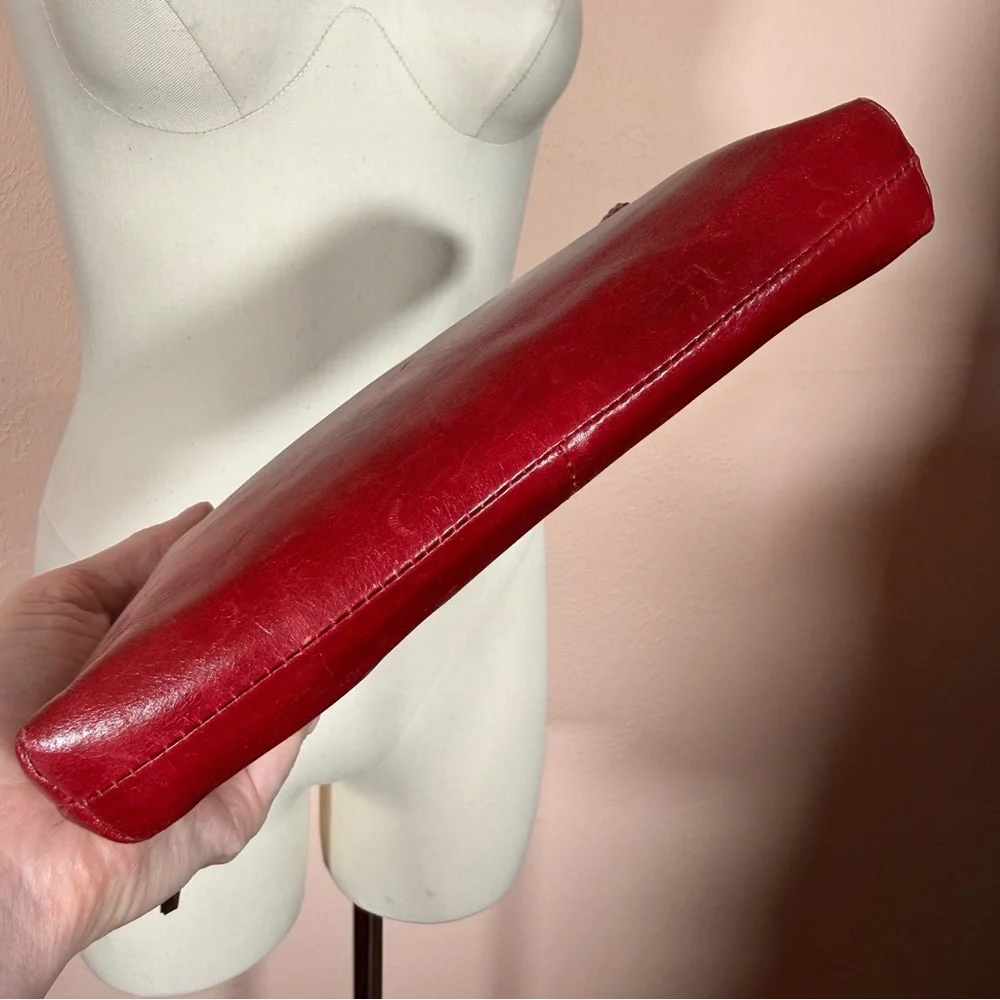 HOBO red leather zip top minimalist clutch southwestern - Picture 10 of 16
